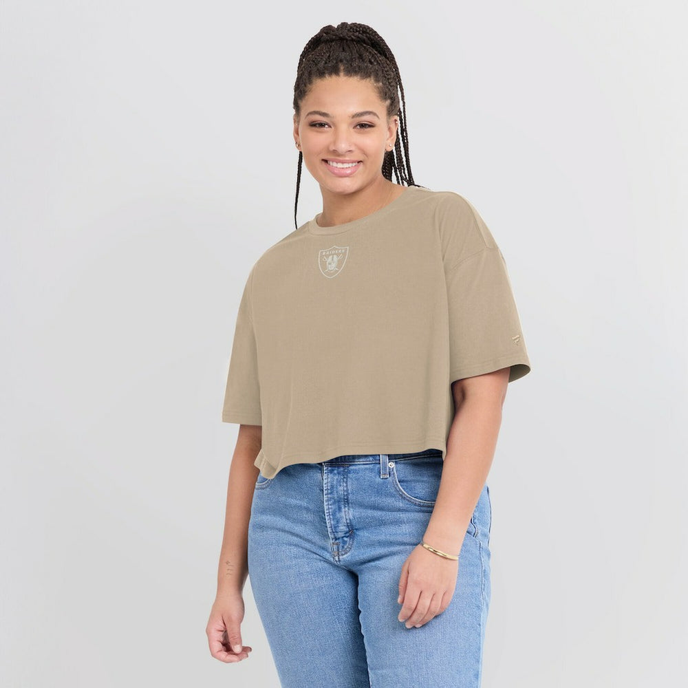 Las Vegas Raiders Women's Elements Super Soft Boxy Cropped T-Shirt - Khaki - Fanatics