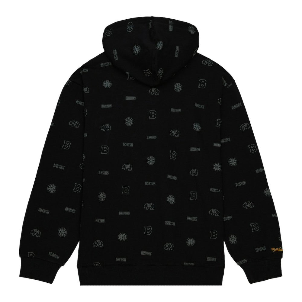 Boston Bruins Mitchell & Ness 100th Anniversary Allover Print Pullover Hoodie - Black | NHL on sale