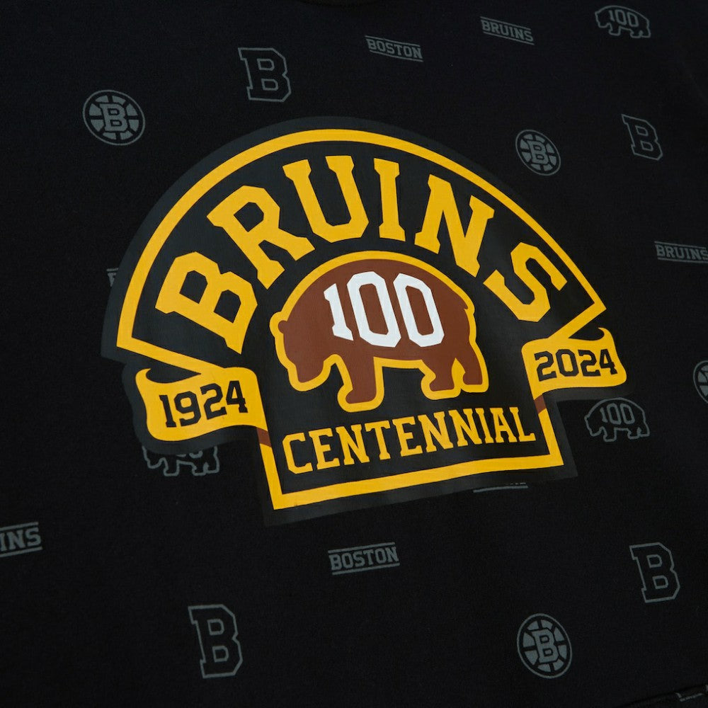 Boston Bruins Mitchell & Ness 100th Anniversary Allover Print Pullover Hoodie - Black | NHL on sale