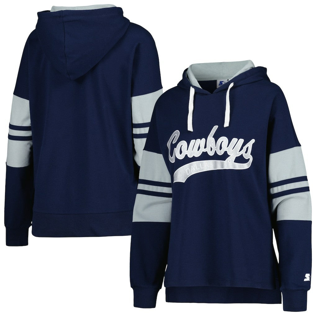 Dallas Cowboys Starter Women's Bump And Run Long Sleeve Hoodie T-Shirt - Navy - NFL