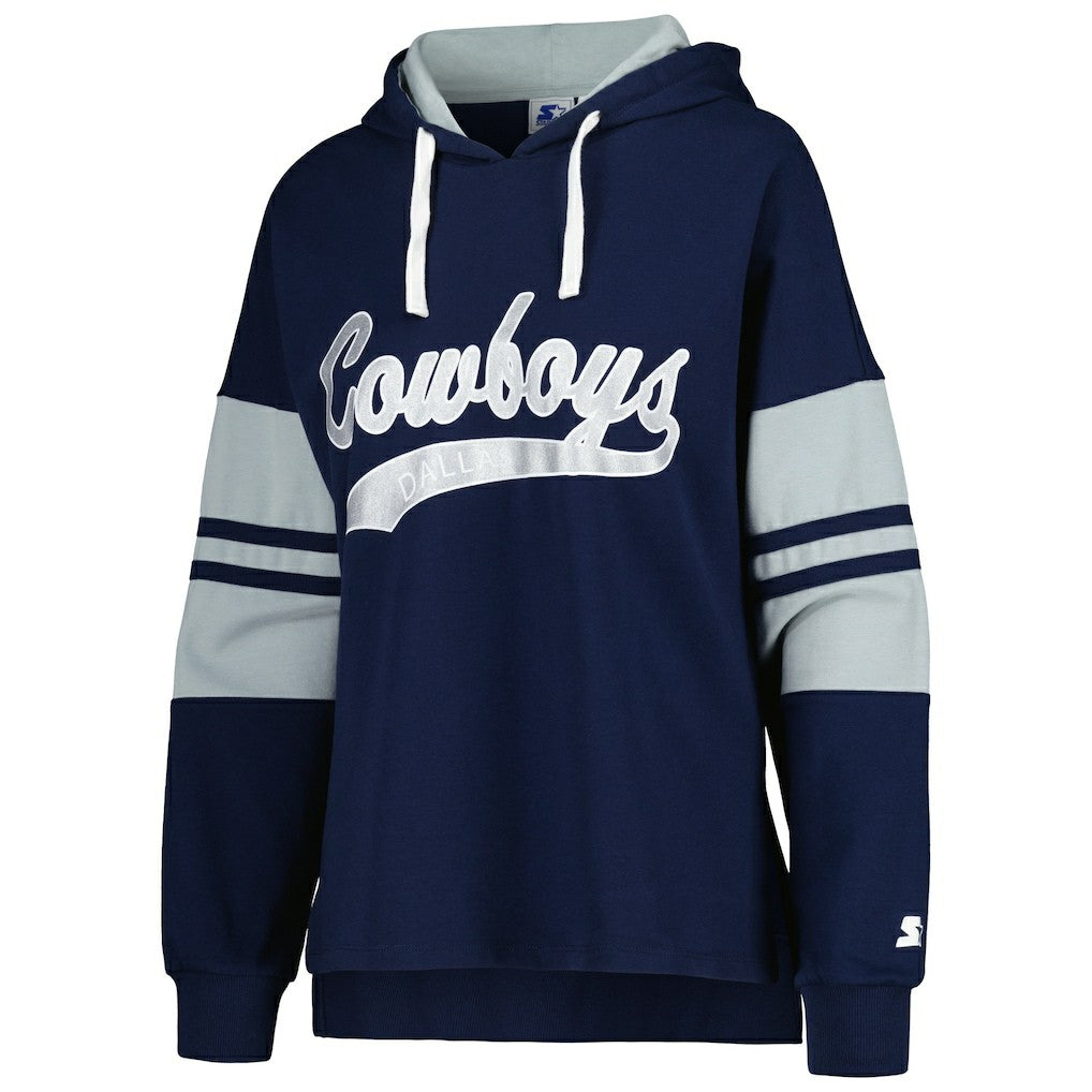 Dallas Cowboys Starter Women's Bump And Run Long Sleeve Hoodie T-Shirt - Navy - NFL