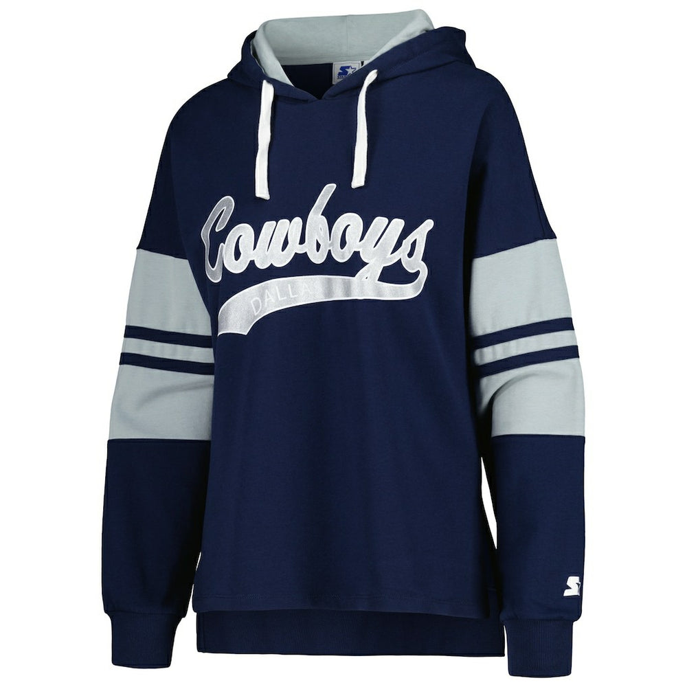 Dallas Cowboys Starter Women's Bump And Run Long Sleeve Hoodie T-Shirt - Navy - NFL