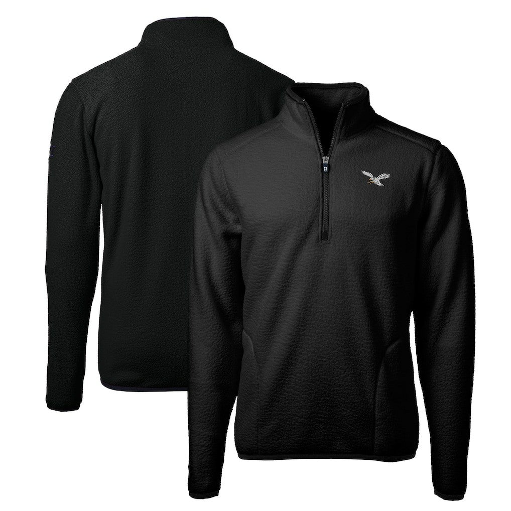 Philadelphia Eagles Cutter & Buck Gridiron Classics Big & Tall Cascade Eco Sherpa Fleece Quarter-Zip Pullover Jacket - Black - NFL
