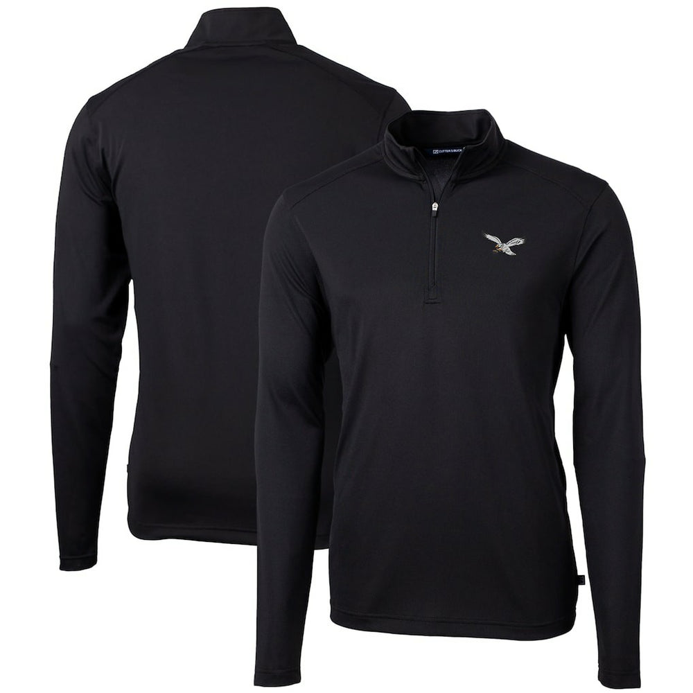Philadelphia Eagles Cutter & Buck Gridiron Classics Big & Tall Virtue Eco Pique Recycled Quarter-Zip Pullover Top - Black - NFL