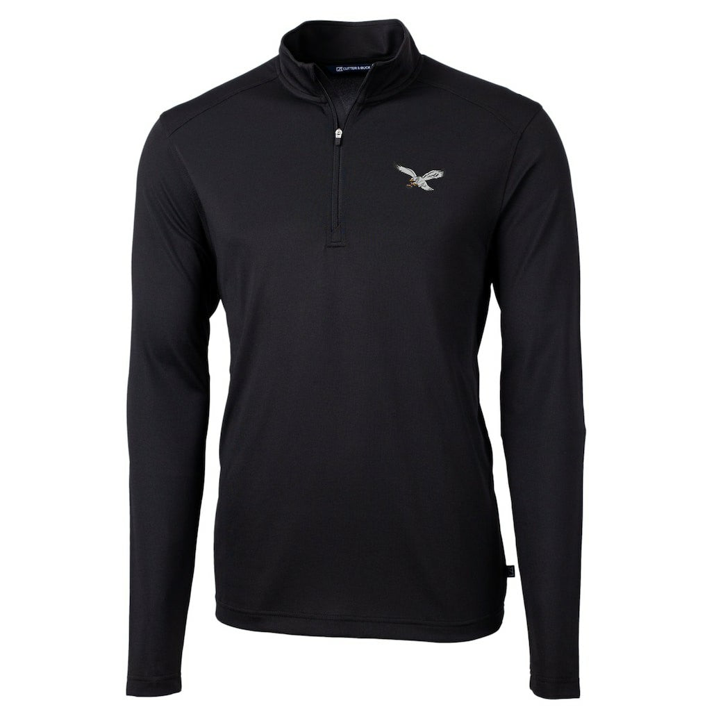 Philadelphia Eagles Cutter & Buck Gridiron Classics Big & Tall Virtue Eco Pique Recycled Quarter-Zip Pullover Top - Black - NFL