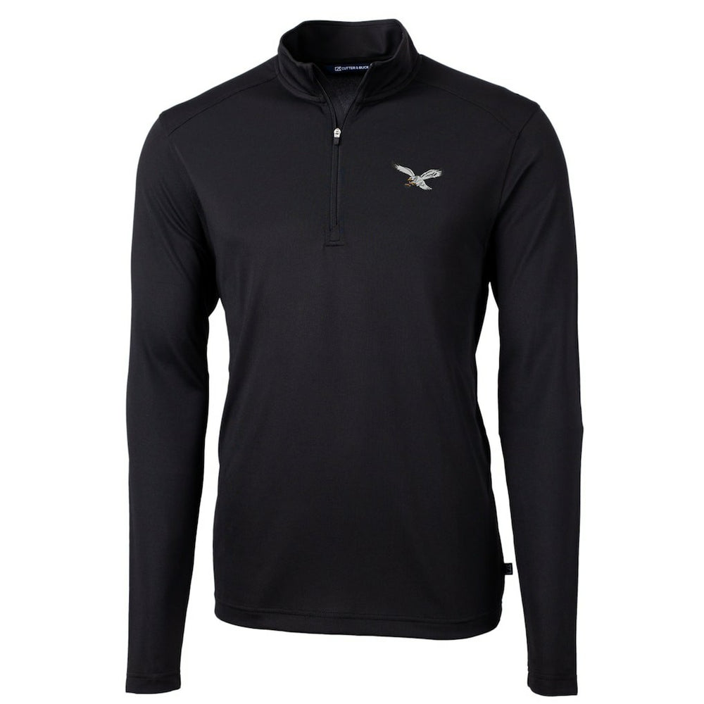 Philadelphia Eagles Cutter & Buck Gridiron Classics Big & Tall Virtue Eco Pique Recycled Quarter-Zip Pullover Top - Black - NFL