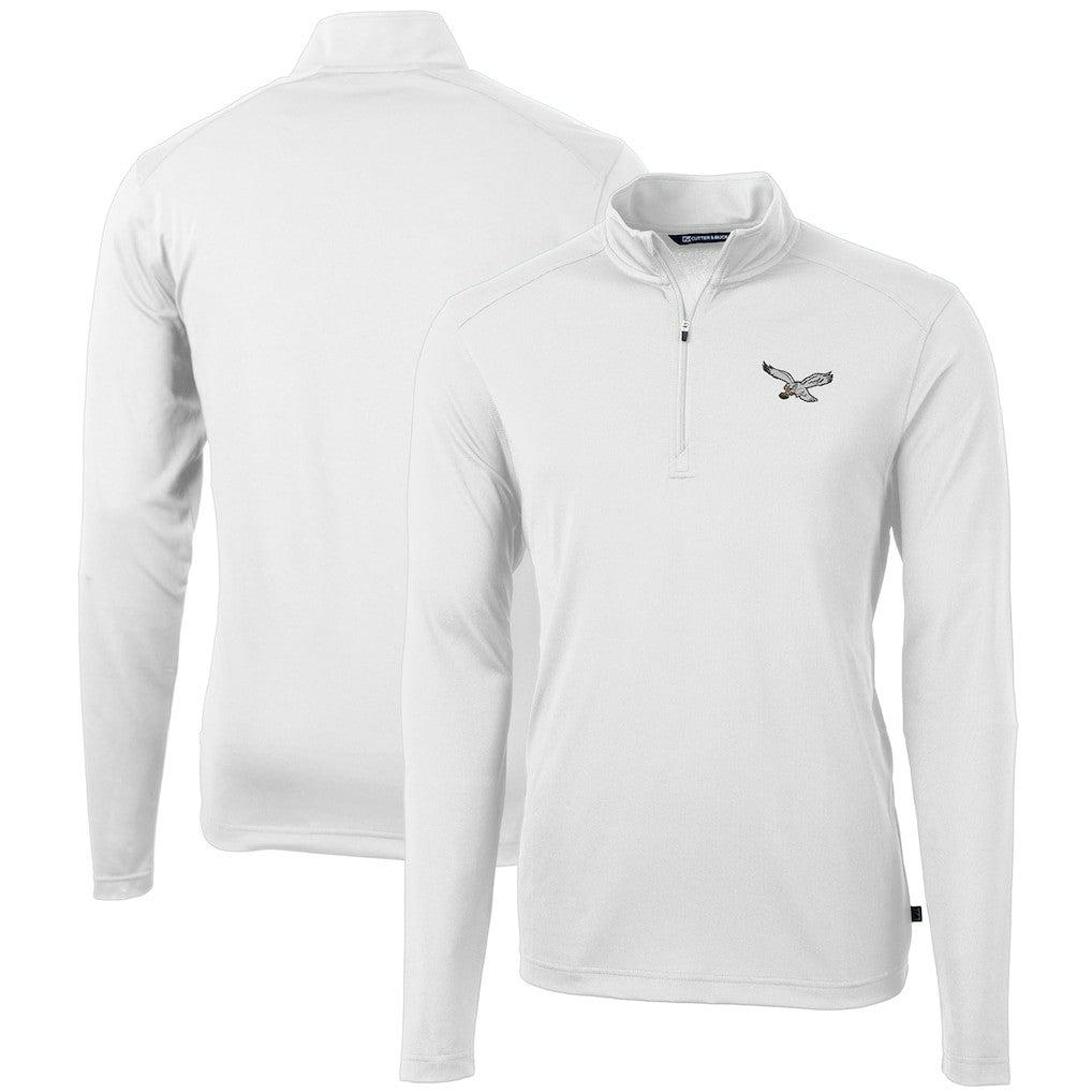Philadelphia Eagles Cutter & Buck Gridiron Classics Big & Tall Virtue Eco Pique Recycled Quarter-Zip Pullover Top - White - NFL