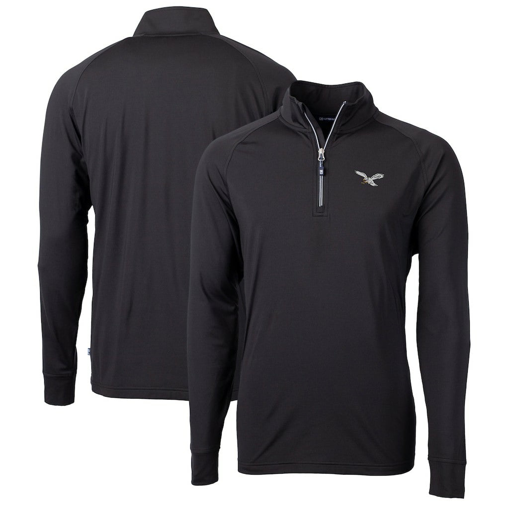 Philadelphia Eagles Cutter & Buck Gridiron Classics Big & Tall Adapt Eco Knit Stretch Recycled Quarter-Zip Pullover Top - Black - NFL