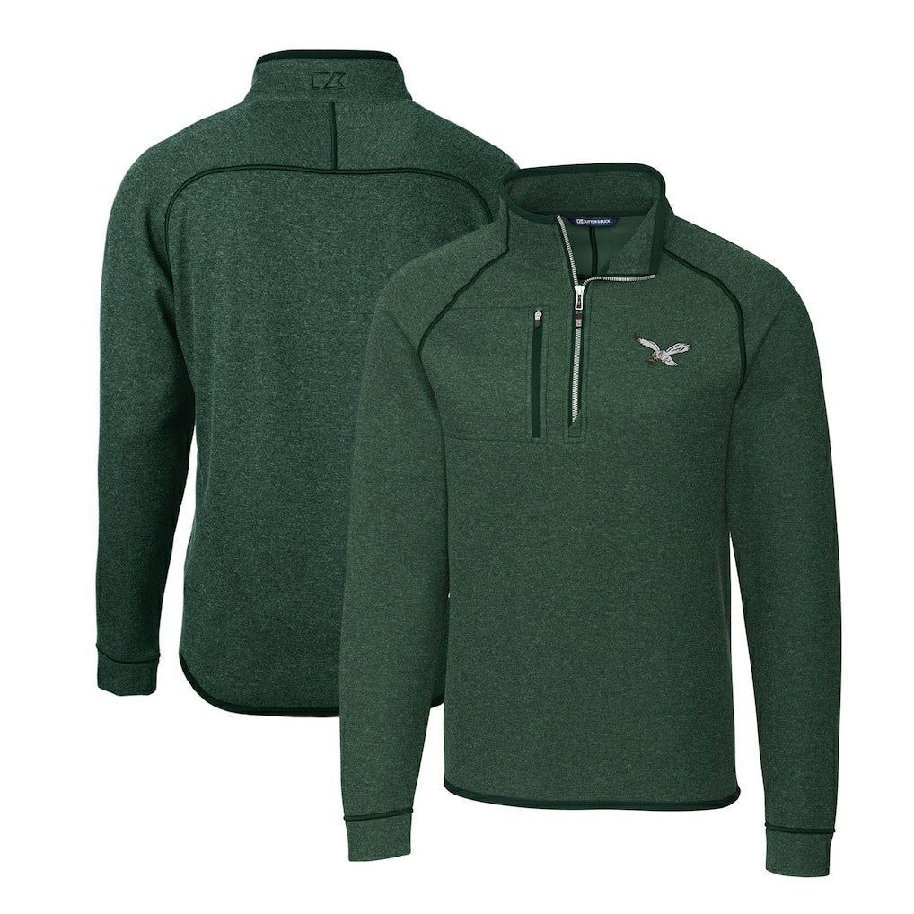 Philadelphia Eagles Cutter & Buck Gridiron Classics Big & Tall Mainsail Sweater-Knit Half-Zip Pullover Jacket - Heather Green - NFL