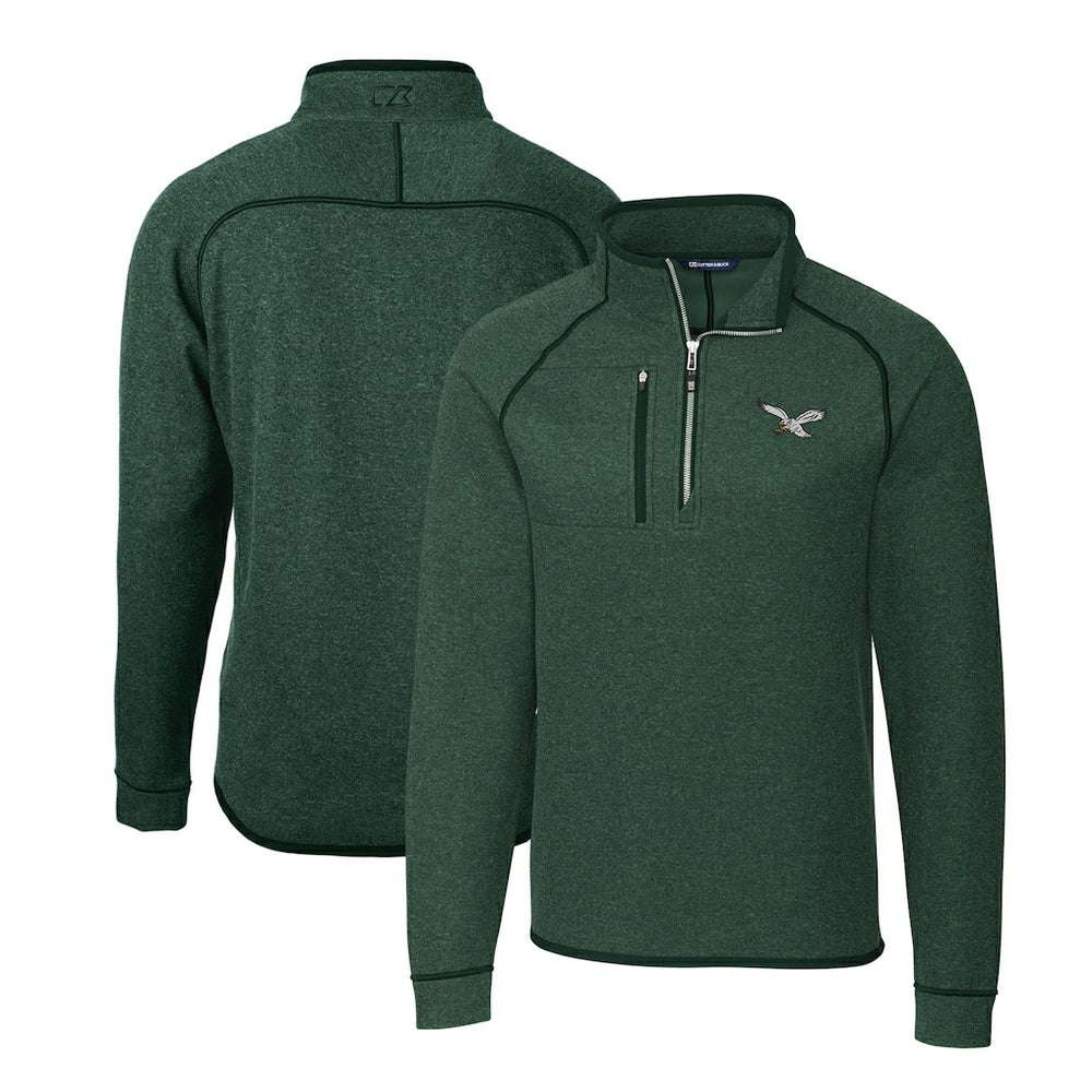 Philadelphia Eagles Cutter & Buck Gridiron Classics Big & Tall Mainsail Sweater-Knit Half-Zip Pullover Jacket - Heather Green - NFL