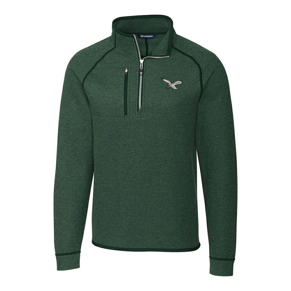 Philadelphia Eagles Cutter & Buck Gridiron Classics Big & Tall Mainsail Sweater-Knit Half-Zip Pullover Jacket - Heather Green - NFL