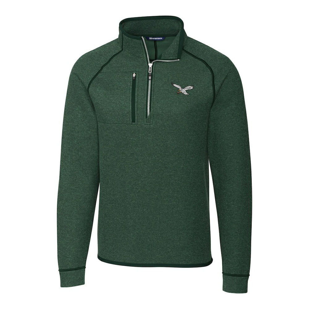 Philadelphia Eagles Cutter & Buck Gridiron Classics Big & Tall Mainsail Sweater-Knit Half-Zip Pullover Jacket - Heather Green - NFL