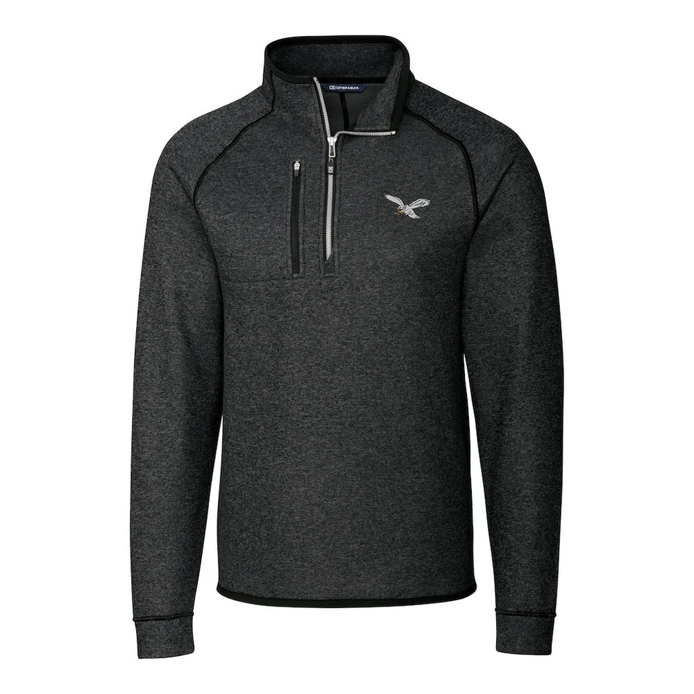 Philadelphia Eagles Cutter & Buck Gridiron Classics Big & Tall Mainsail Sweater-Knit Half-Zip Pullover Jacket - Heather Gray - NFL