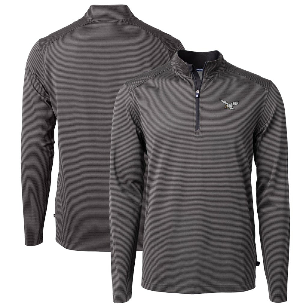 Philadelphia Eagles Cutter & Buck Gridiron Classics Big & Tall Virtue Eco Pique Micro Stripe Recycled Quarter-Zip Pullover Top - Charcoal - NFL