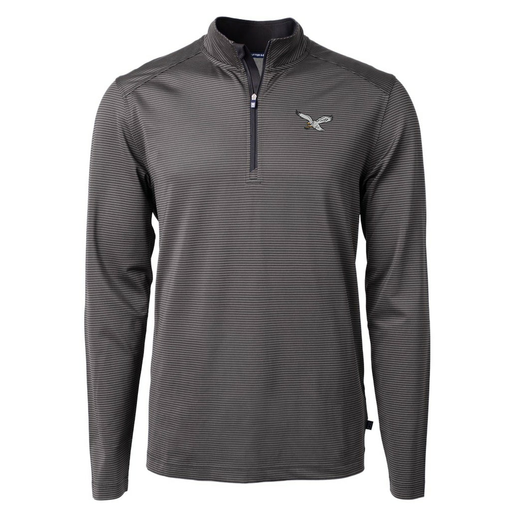 Philadelphia Eagles Cutter & Buck Gridiron Classics Big & Tall Virtue Eco Pique Micro Stripe Recycled Quarter-Zip Pullover Top - Charcoal - NFL