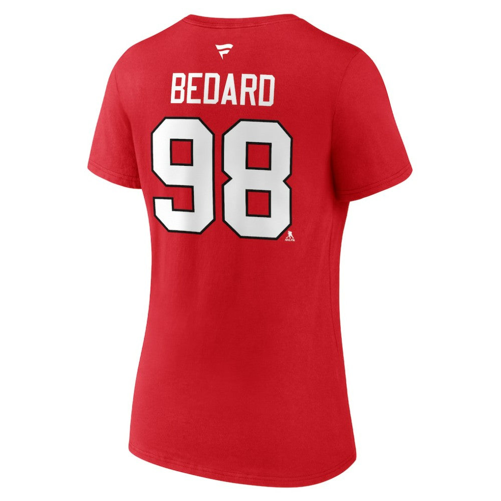 Connor Bedard Chicago Blackhawks Fanatics Women's Authentic Stack Name & Number V-Neck T-Shirt - Red | Fanatics Clearance