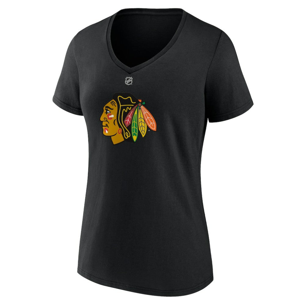 Connor Bedard Chicago Blackhawks Fanatics Women's Authentic Stack Name & Number V-Neck T-Shirt - Black | Fanatics discount