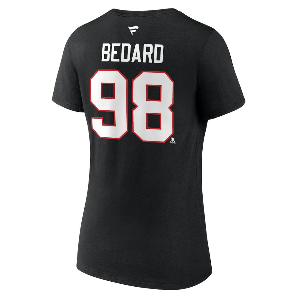 Connor Bedard Chicago Blackhawks Fanatics Women's Authentic Stack Name & Number V-Neck T-Shirt - Black | Fanatics discount