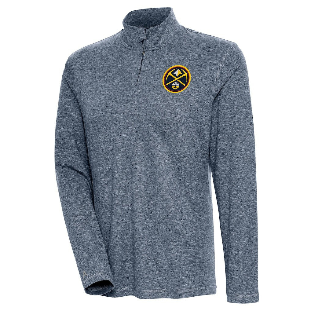Denver Nuggets Antigua Women's Confront Quarter-Zip Pullover Top Heather Navy