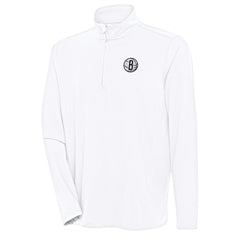 Brooklyn Nets Antigua Hunk Quarter-Zip Pullover Top White