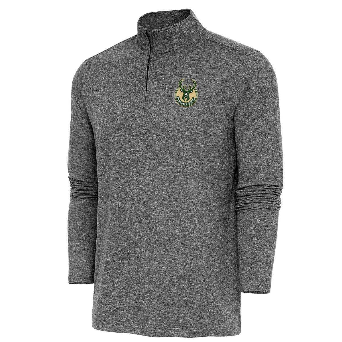 Milwaukee Bucks Antigua Hunk Quarter-Zip Pullover Top Heather Black