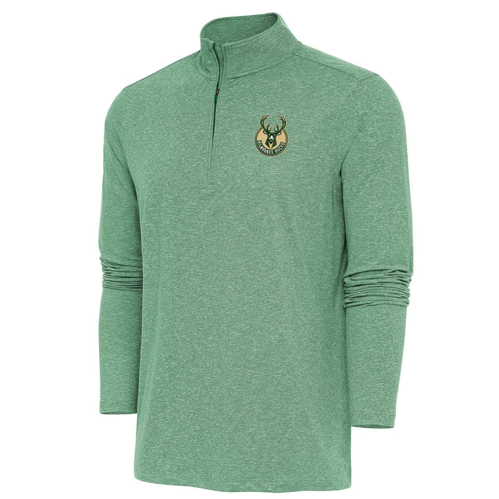 Milwaukee Bucks Antigua Hunk Quarter-Zip Pullover Top Hunter Green
