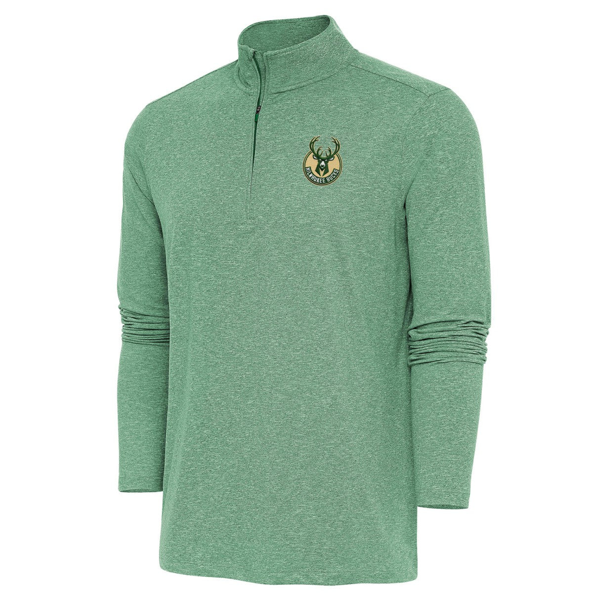 Milwaukee Bucks Antigua Hunk Quarter-Zip Pullover Top Hunter Green