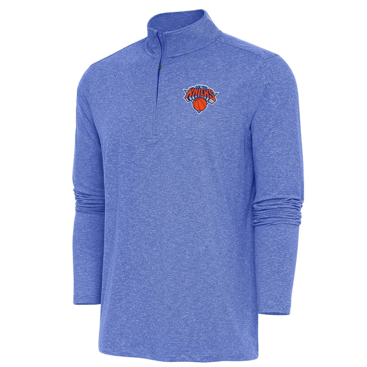 New York Knicks Antigua Hunk Quarter-Zip Pullover Top Heather Royal