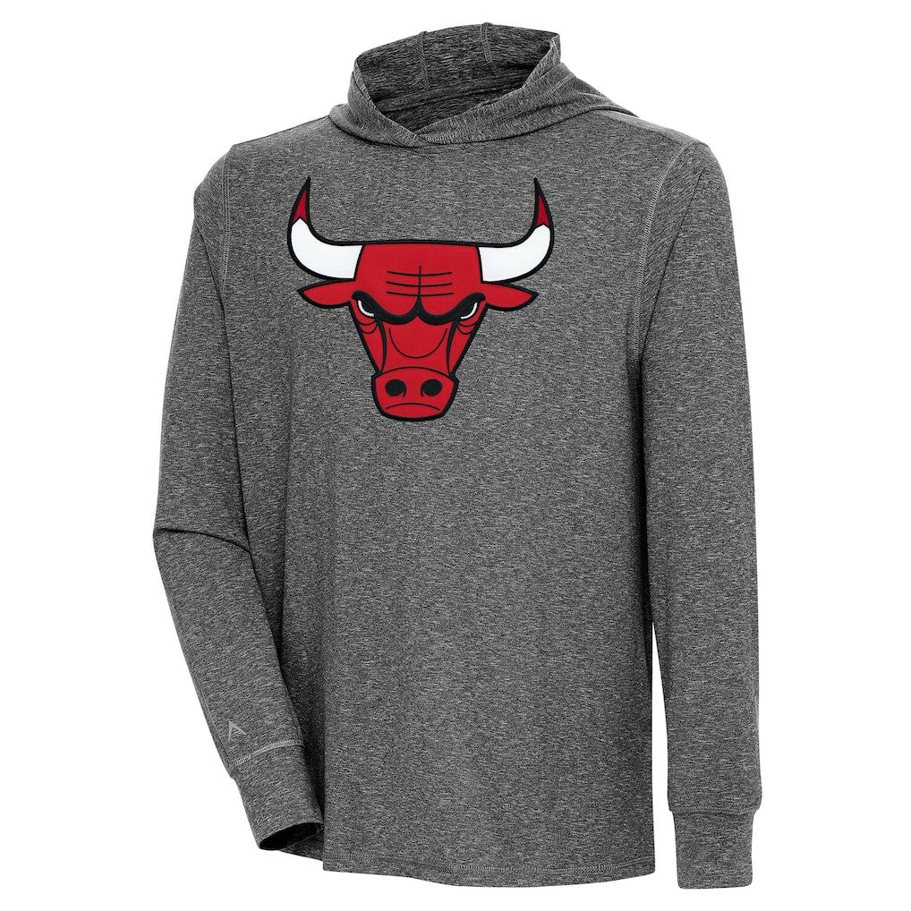 Chicago Bulls Antigua Saga Long Sleeve Hoodie T-Shirt Heather Black