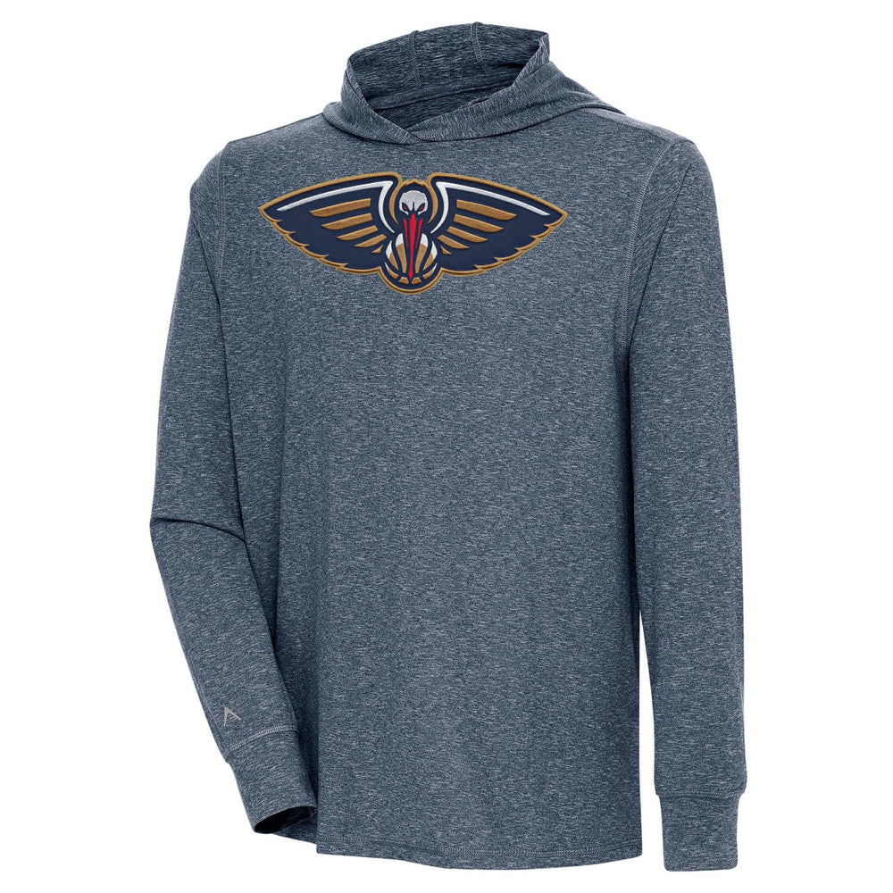 New Orleans Pelicans Antigua Saga Long Sleeve Hoodie T-Shirt Heather Navy
