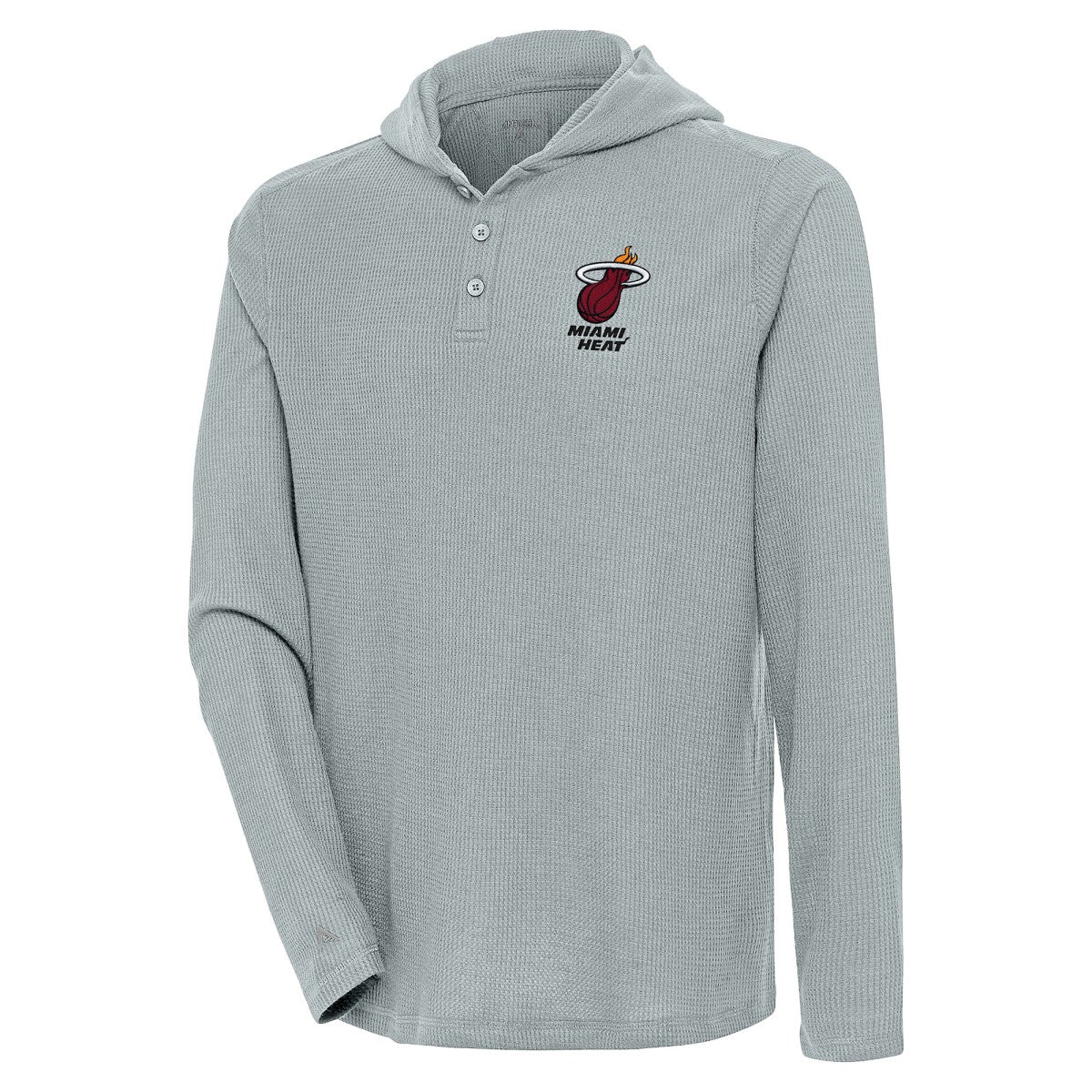 Miami Heat Antigua Strong Hold Long Sleeve Henley Hoodie T-Shirt Gray