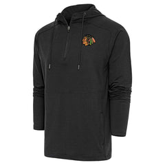 Chicago Blackhawks Antigua Spikes Raglan Quarter-Zip Hoodie - Heather Black | NHL on sale