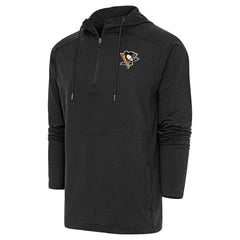 Pittsburgh Penguins Antigua Spikes Raglan Quarter-Zip Hoodie - Heather Black | NHL Clearance