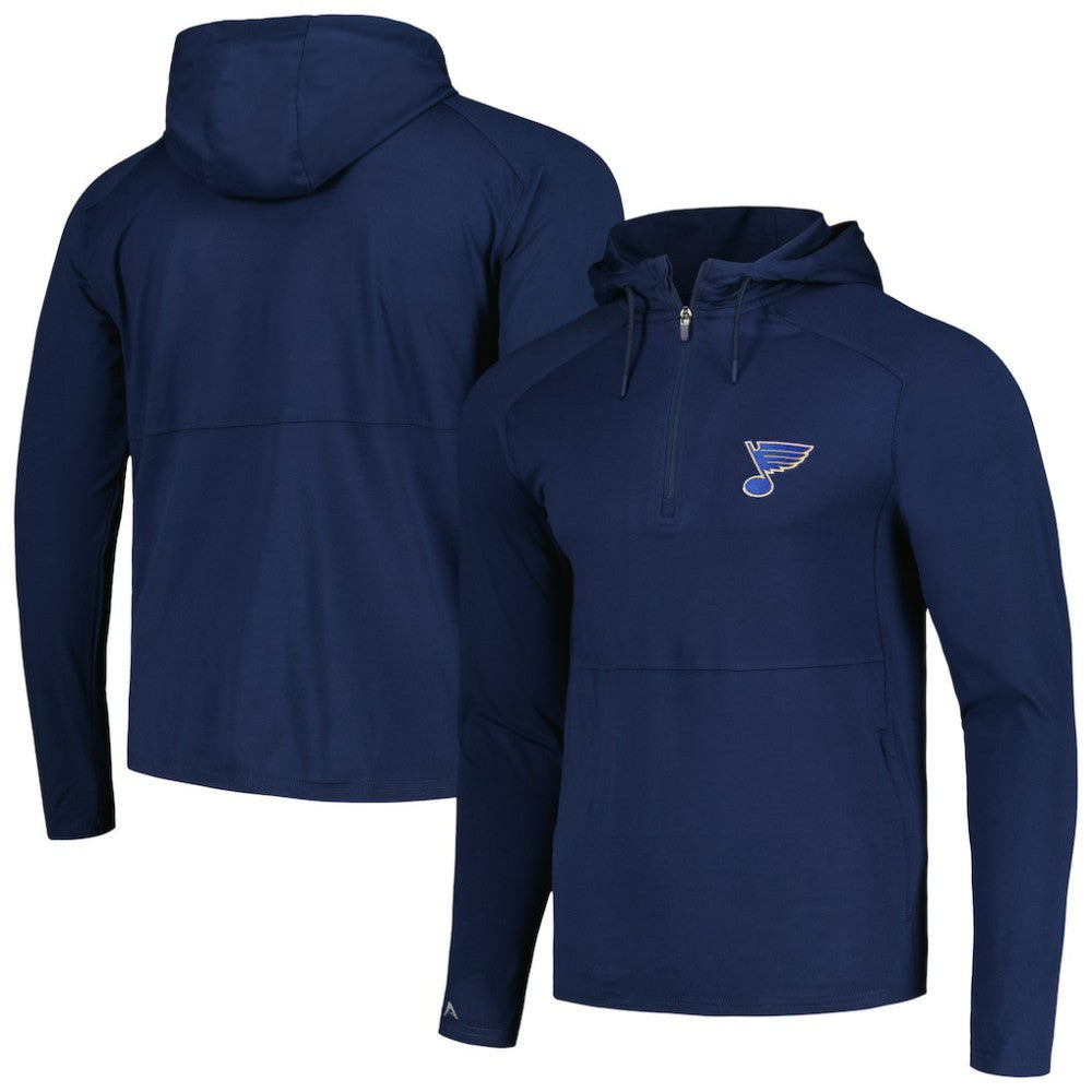 St. Louis Blues Antigua Spikes Raglan Quarter-Zip Hoodie - Heather Navy | NHL Lifestyle