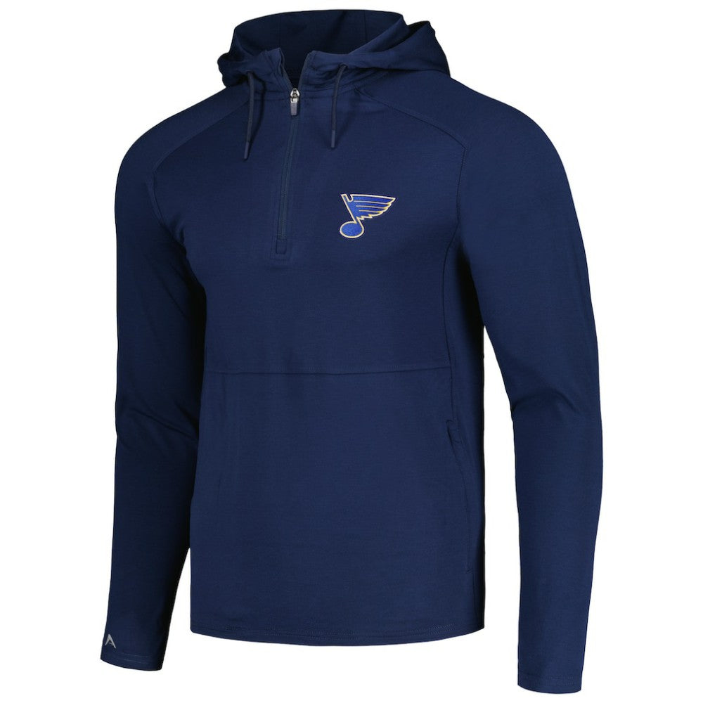 St. Louis Blues Antigua Spikes Raglan Quarter-Zip Hoodie - Heather Navy | NHL Lifestyle