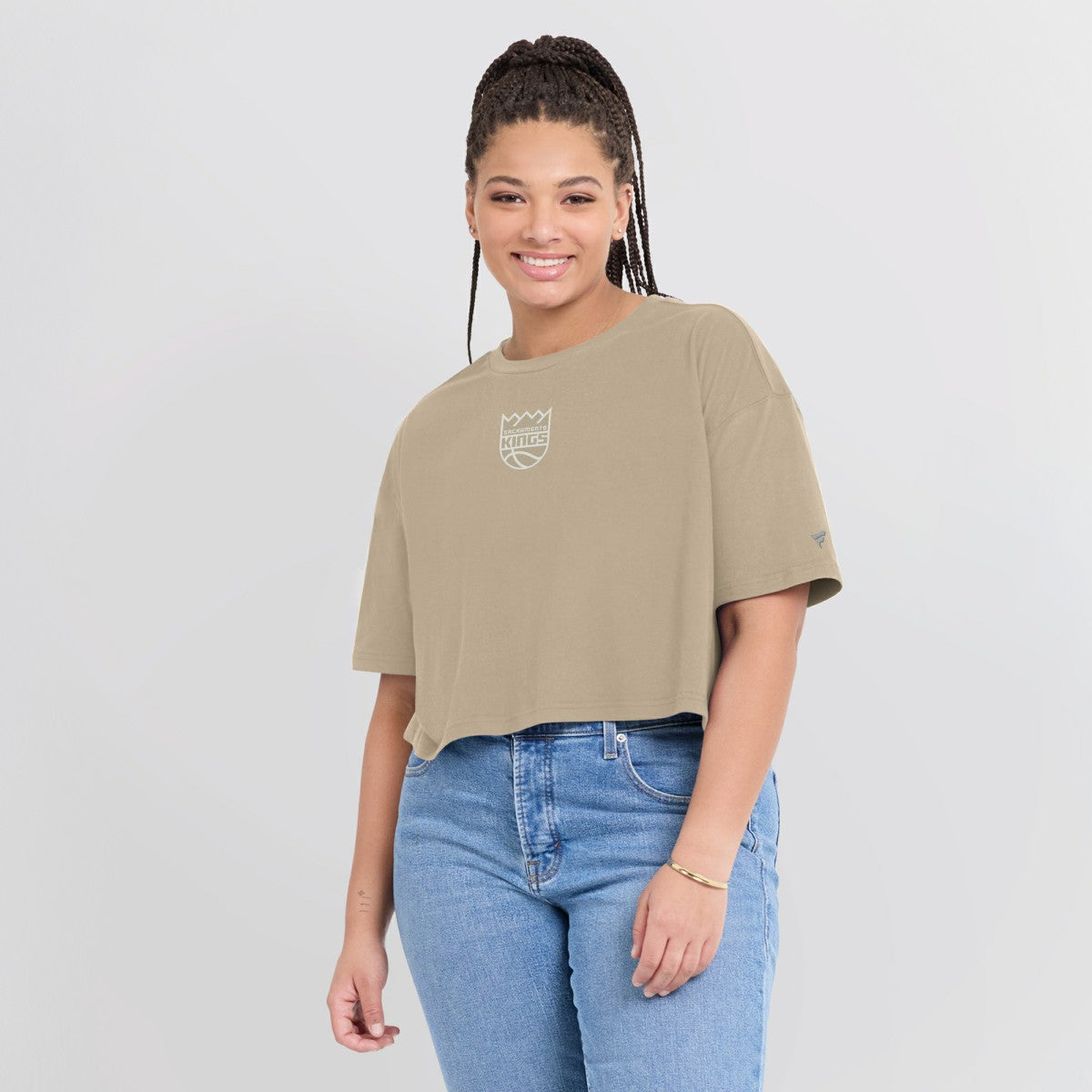 Fanatics Sacramento Kings Women's Elements Super Soft Boxy Cropped T-Shirt Khaki