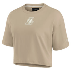 Fanatics Los Angeles Lakers Women's Elements Super Soft Boxy Cropped T-Shirt Khaki