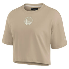 Fanatics Golden State Warriors Women's Elements Super Soft Boxy Cropped T-Shirt Khaki