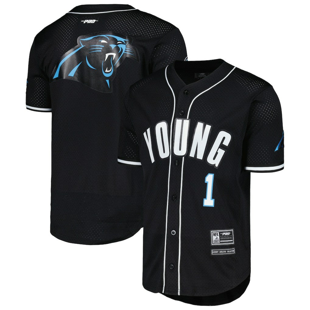 Bryce Young Carolina Panthers Pro Standard Mesh Baseball Button-Up T-Shirt - Black - NFL