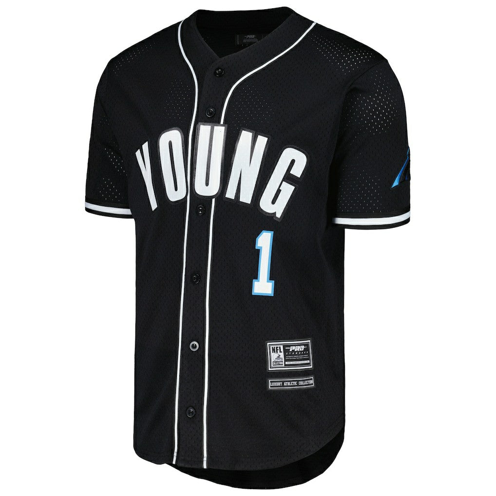Bryce Young Carolina Panthers Pro Standard Mesh Baseball Button-Up T-Shirt - Black - NFL