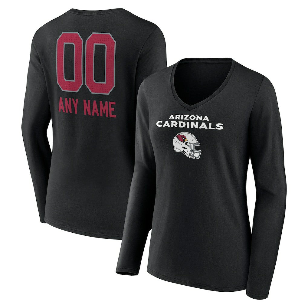 Arizona Cardinals Women's Personalized Name & Number Team Wordmark Long Sleeve V-Neck T-Shirt - Black - NFL
