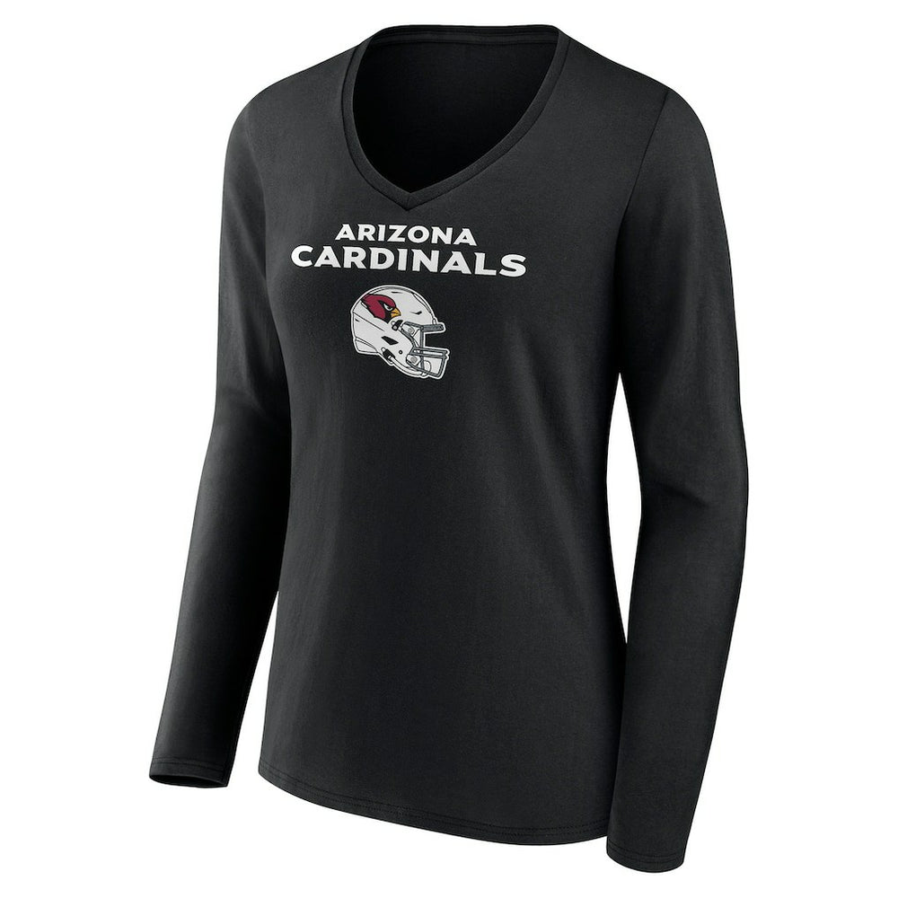 Arizona Cardinals Women's Personalized Name & Number Team Wordmark Long Sleeve V-Neck T-Shirt - Black - NFL