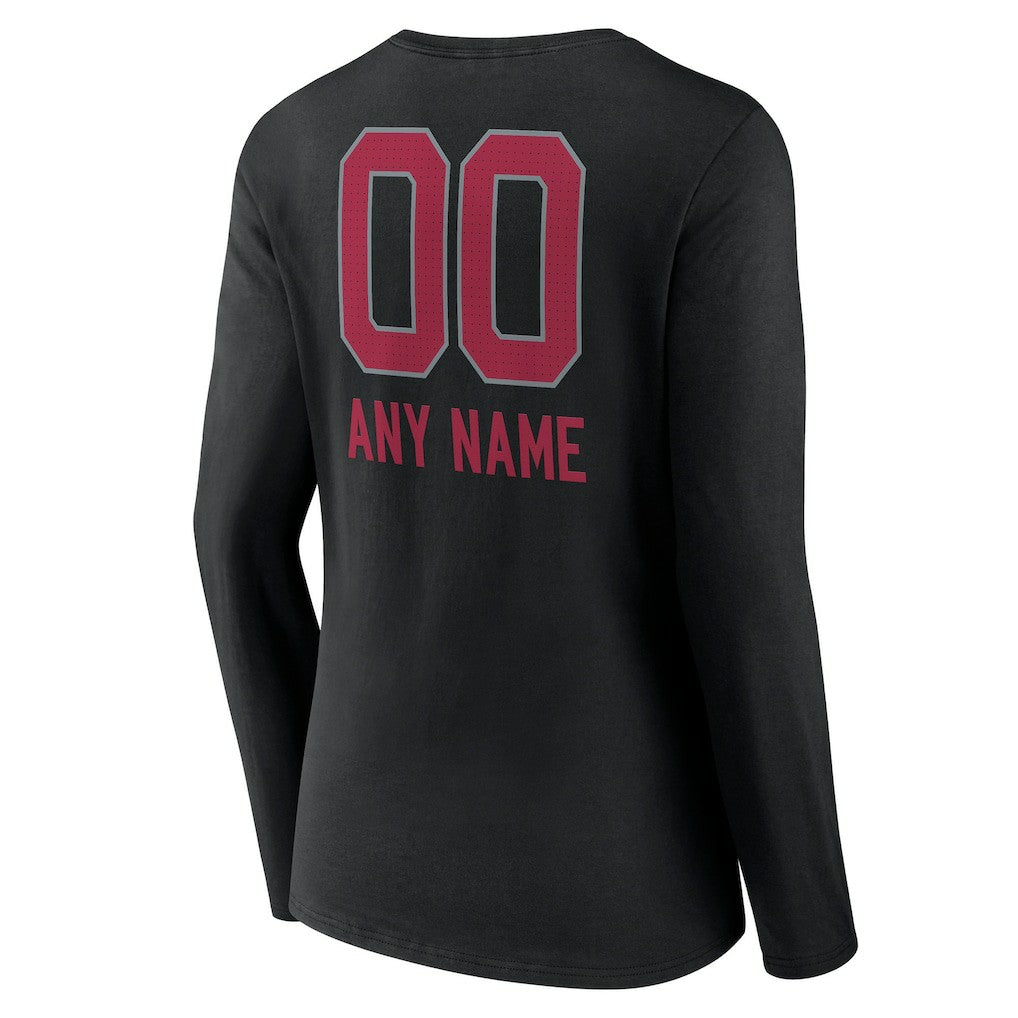 Arizona Cardinals Women's Personalized Name & Number Team Wordmark Long Sleeve V-Neck T-Shirt - Black - NFL