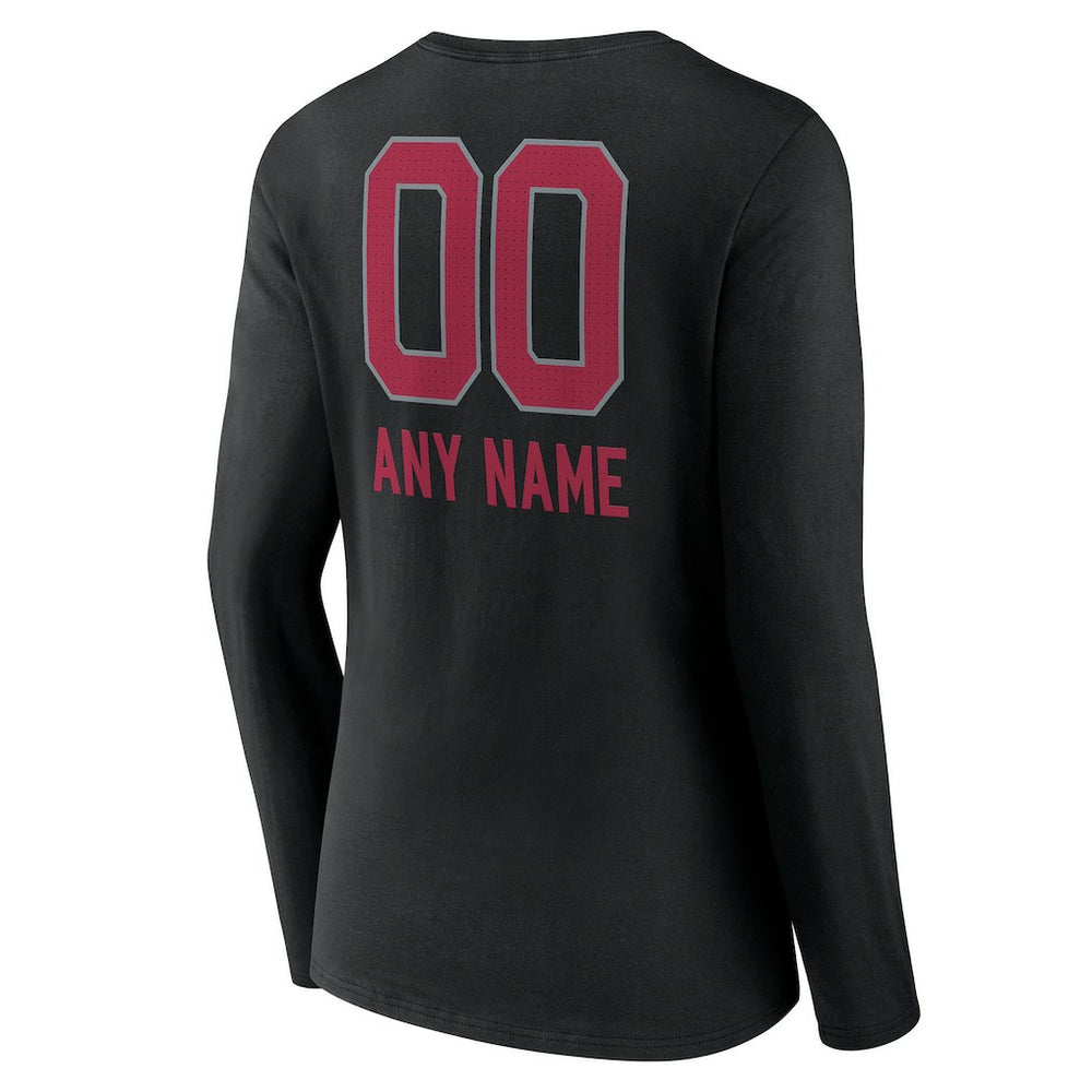 Arizona Cardinals Women's Personalized Name & Number Team Wordmark Long Sleeve V-Neck T-Shirt - Black - NFL