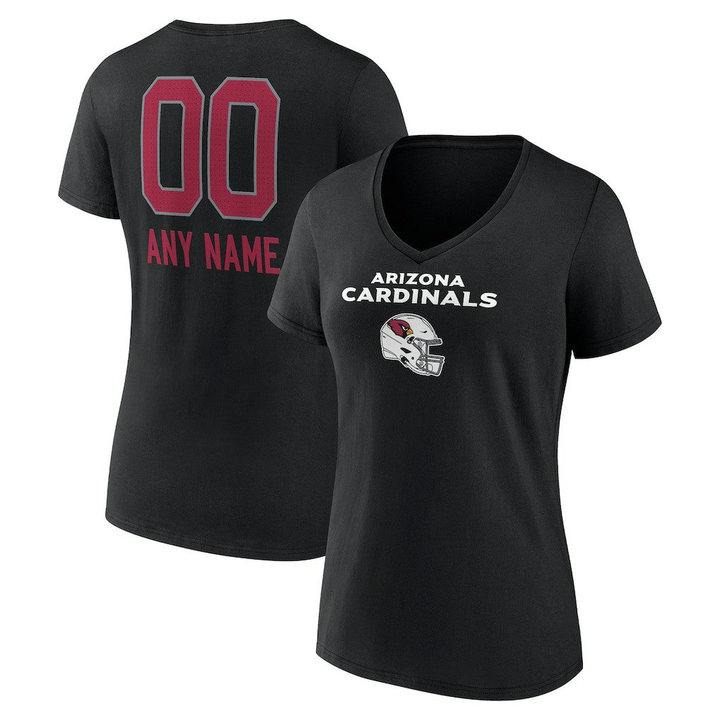 Arizona Cardinals Women's Personalized Name & Number Team Wordmark V-Neck T-Shirt - Black - NFL