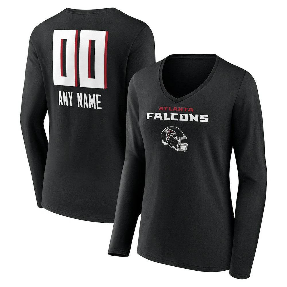 Atlanta Falcons Women's Personalized Name & Number Team Wordmark Long Sleeve V-Neck T-Shirt - Black - NFL