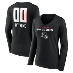 Atlanta Falcons Women's Personalized Name & Number Team Wordmark Long Sleeve V-Neck T-Shirt - Black - NFL