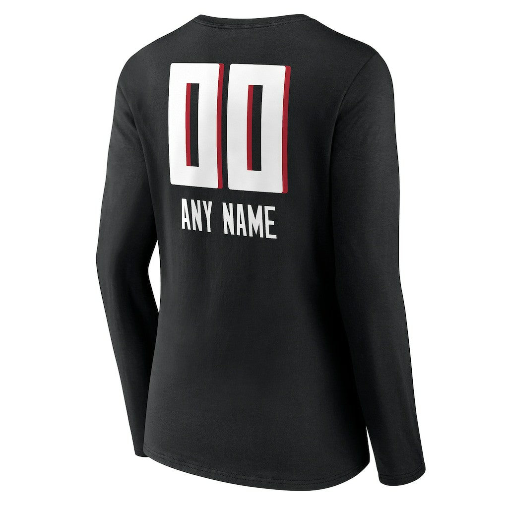 Atlanta Falcons Women's Personalized Name & Number Team Wordmark Long Sleeve V-Neck T-Shirt - Black - NFL