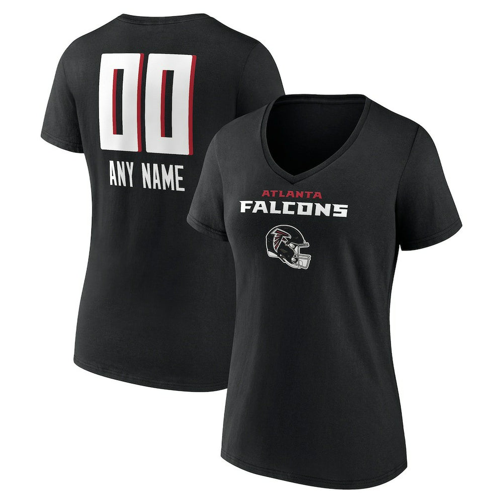Atlanta Falcons Women's Personalized Name & Number Team Wordmark V-Neck T-Shirt - Black - NFL