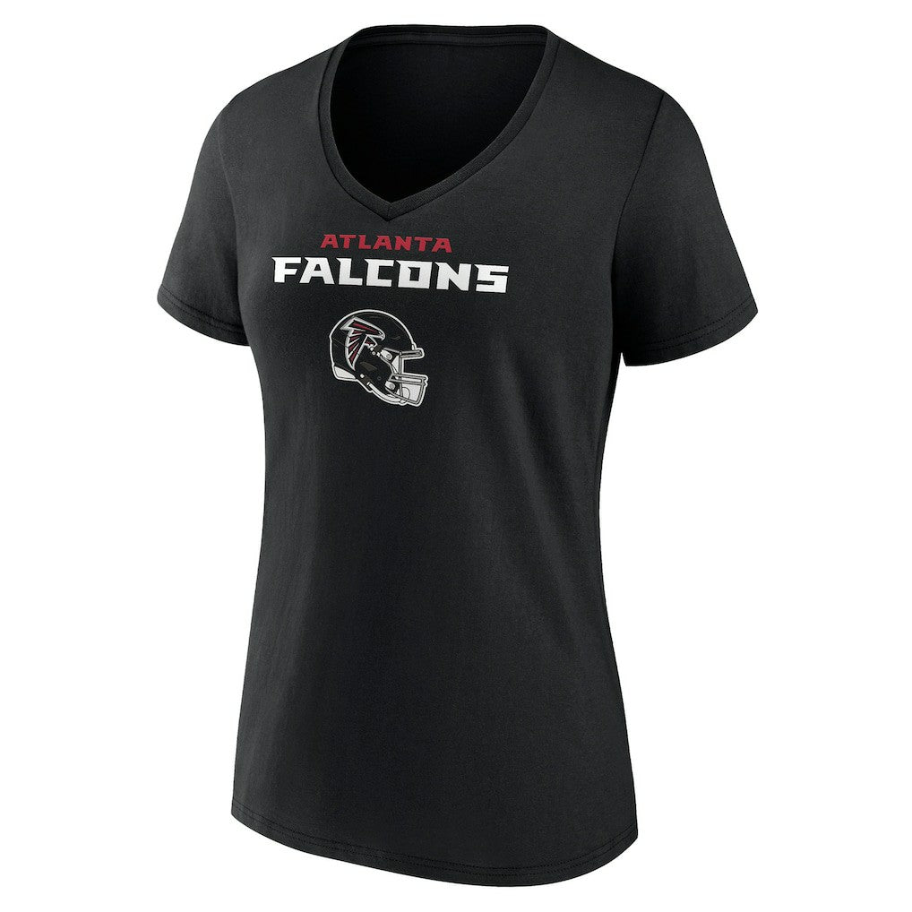 Atlanta Falcons Women's Personalized Name & Number Team Wordmark V-Neck T-Shirt - Black - NFL